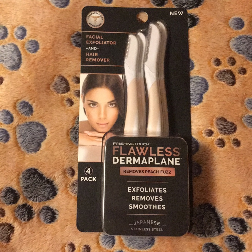4pk Stainless Steel Flawless Dermaplane Hair Remover 2-Lg 2-Sm Razor Dry Shave